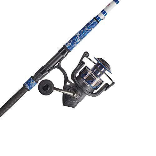 PENN Fishing Battle Spinning Reel and Fishing Rod Combo, black/white/blue, 8000 reel size - 10' - heavy - 2pc (BTLIII8000LE102H)