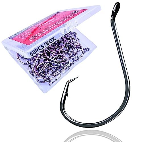 Circle Hooks Fishing Hooks 2X Strong Octopus Offset Fish Catfish Bulk Fishing Gear Equipment Hooks Set Saltwater Freshwater 50PCS(10/0 50/Pack)